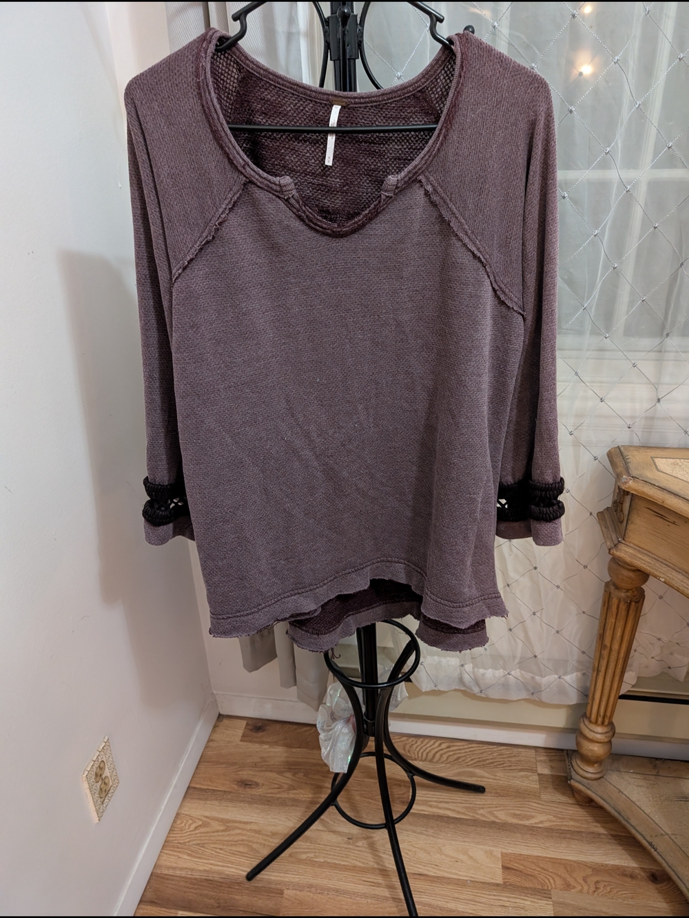 Free People Washed Mauve Scoop Neck Layered Hem Top Size Medium